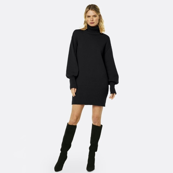 MISA Los Angeles Nastassja Cashmere-Blend Turtleneck Sweater Dress Black Medium - Picture 11 of 11